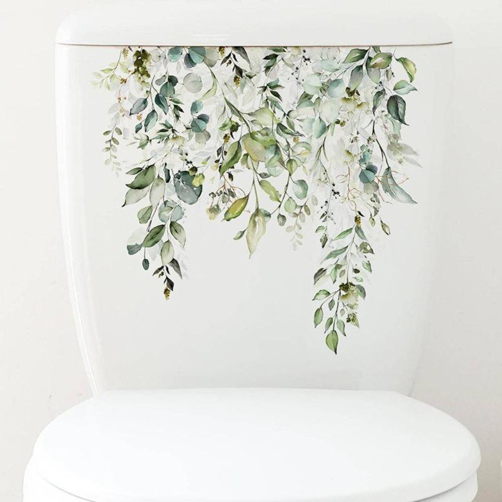 Bathroom Stickers Tropical Green Plant Leaf Flower PVC Self Adhesive Waterproof Wall Sticker for Home Bathroom Toilet Decor 1PC