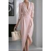 BITCED Women's Fashion Autumn Winter Solid Color Print V-Neck Long Sleeve Casual Dresses