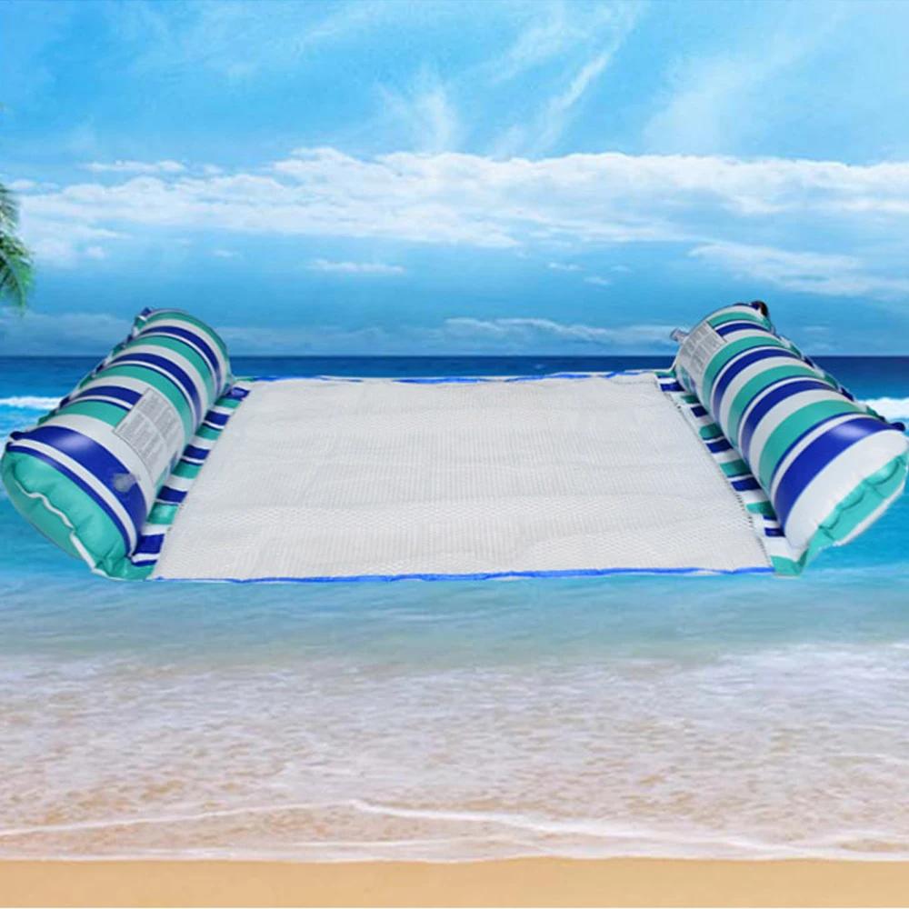 1pc Two Tube Straight Stripe Hammock Foldable PVC Inflatable Floating Row Swimming Pool Float Seat