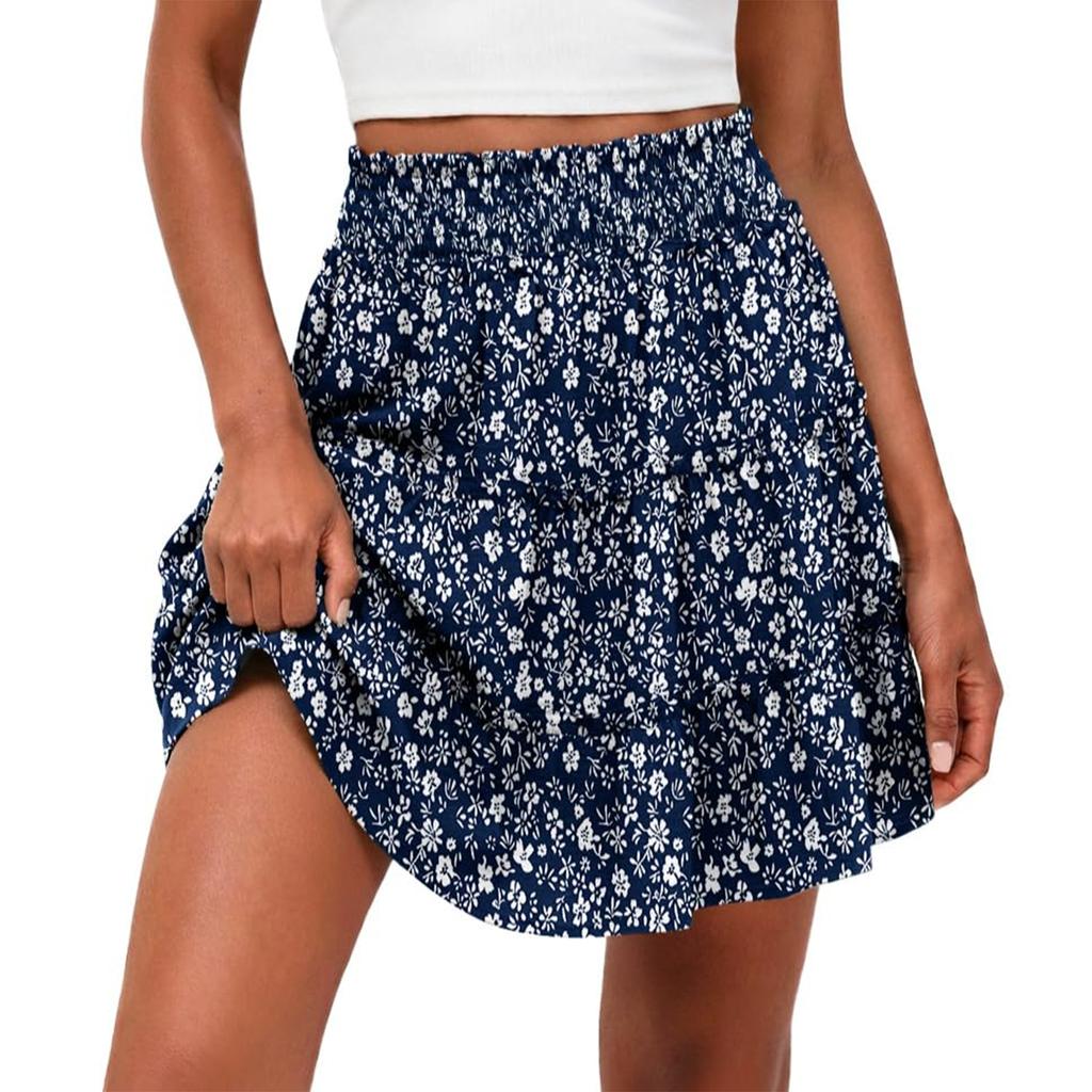 Women's Floral Print High Waist Ruffle Hem Skirt with Built-in Shorts, Casual Summer Outfit