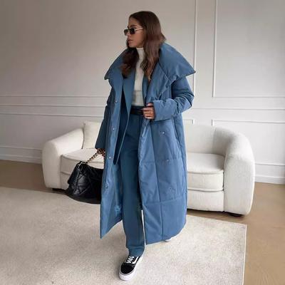 Lange Pufferjas voor Dames Oversized Verdikte Winterjas met Zakken Dames Warme Knoopsluiting Lange Mouw Opstaande Kraag Gewatteerde Jassen Bovenkleding