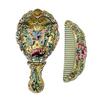 Vintage Folding Hand Mirror with Carved Comb Portable Travel Long Handle Metal Makeup Mirror Women Decorative Handheld Desk Vanity Mirror