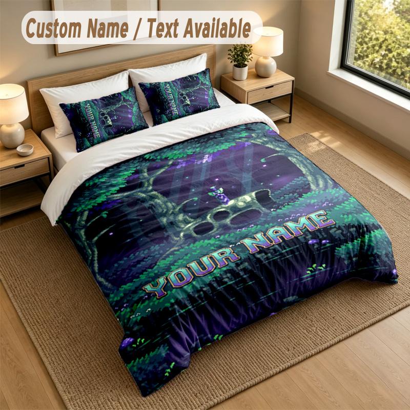 3Pcs Bedding Set Custom Name Text, 1 Sheet 2 Pillowcases Home Bed DecorTerraria