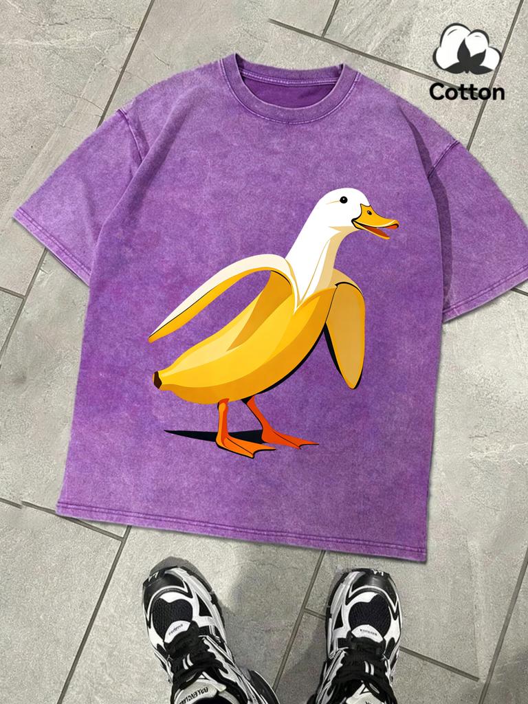 The Combination Of Banana And Duck Men Washed T Shirts Summer Soft Tee Trendy ONeck Short Sleeve Loose Man Cotton AllMatch Top