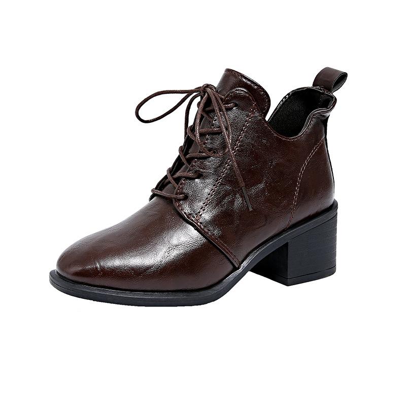 Plus Size Pointy Toe Lace-Up Boots,Chunky Mid Heel Retro Martin Boots for Women