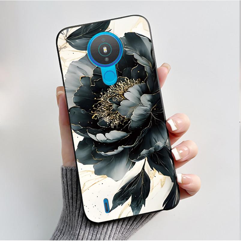 For Nokia 1.4 TA-1322 Nokia 3.4 TA-1288 TA-1285 TA-1283 Case Fashion Flower Painted Phone Casing Black Soft Silicone Back Cover