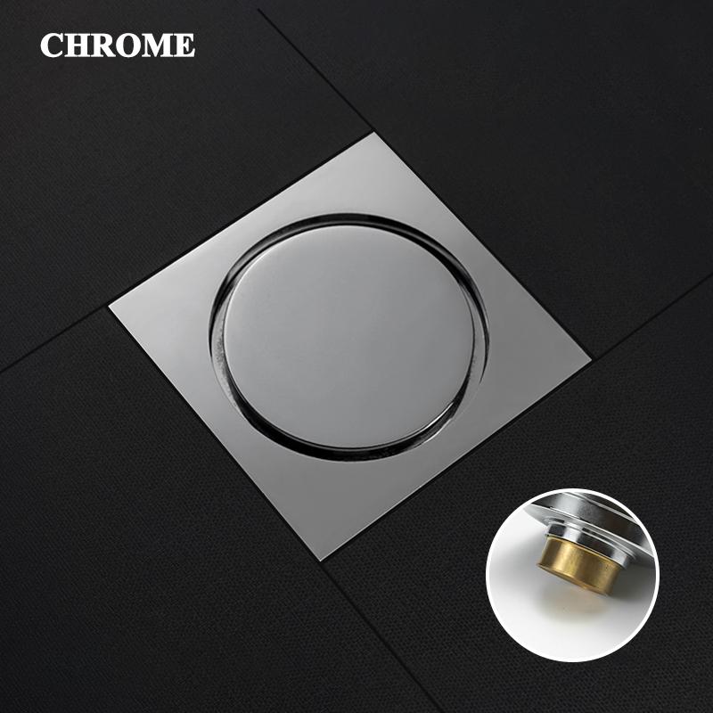 Floor Drain Brass Anti-odor Bath Drain Deodorization Square Kitchen Toilet Shower Room Cover Large Drainage Black 10*10CM