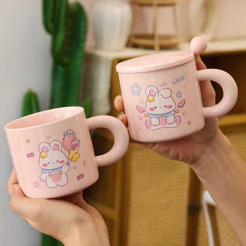 Creative Cute Rabbit Water Cup Set Small Gift Ceramic Mug Cover Spoon With Hand Gift Practical Cup With Gift Box
