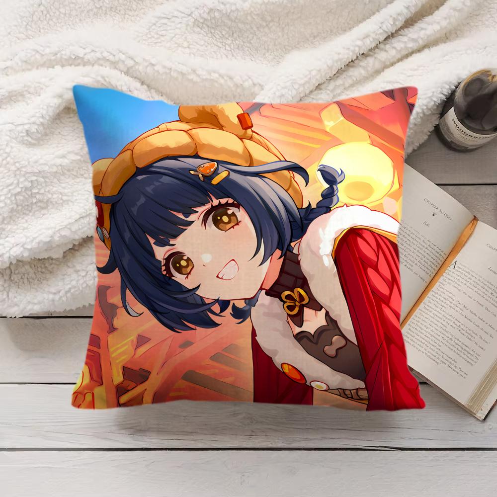 Xiangling Genshin Impact Cushion Cover Silky Short Plush Invisible Zipper Dustproof Sofa Pillow Case For Home Decor