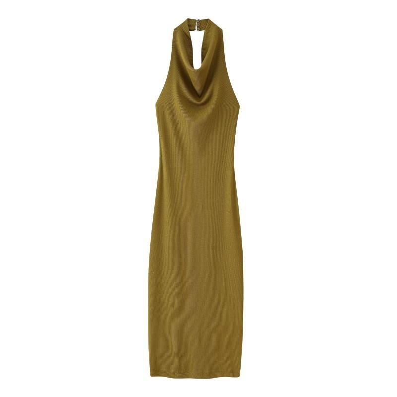 European American Women's Clothing Summer Backless Slim Hanging Neck Collar Long Dress