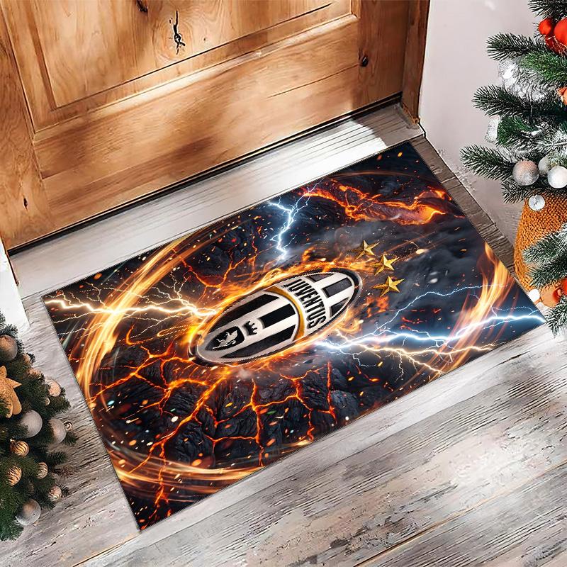 Juventus FC bedruckter Flanell-Teppich rutschfest weicher Polyester-Bodenbelag Indoor-Dekormatte für Schlafzimmer Wohnzimmer Sofa