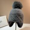 Fox Hairball Knitted Hat Winter Rabbit Plush Wool Ear Protector Hat Russian Outdoor Warm Rhombus Baotou Hat