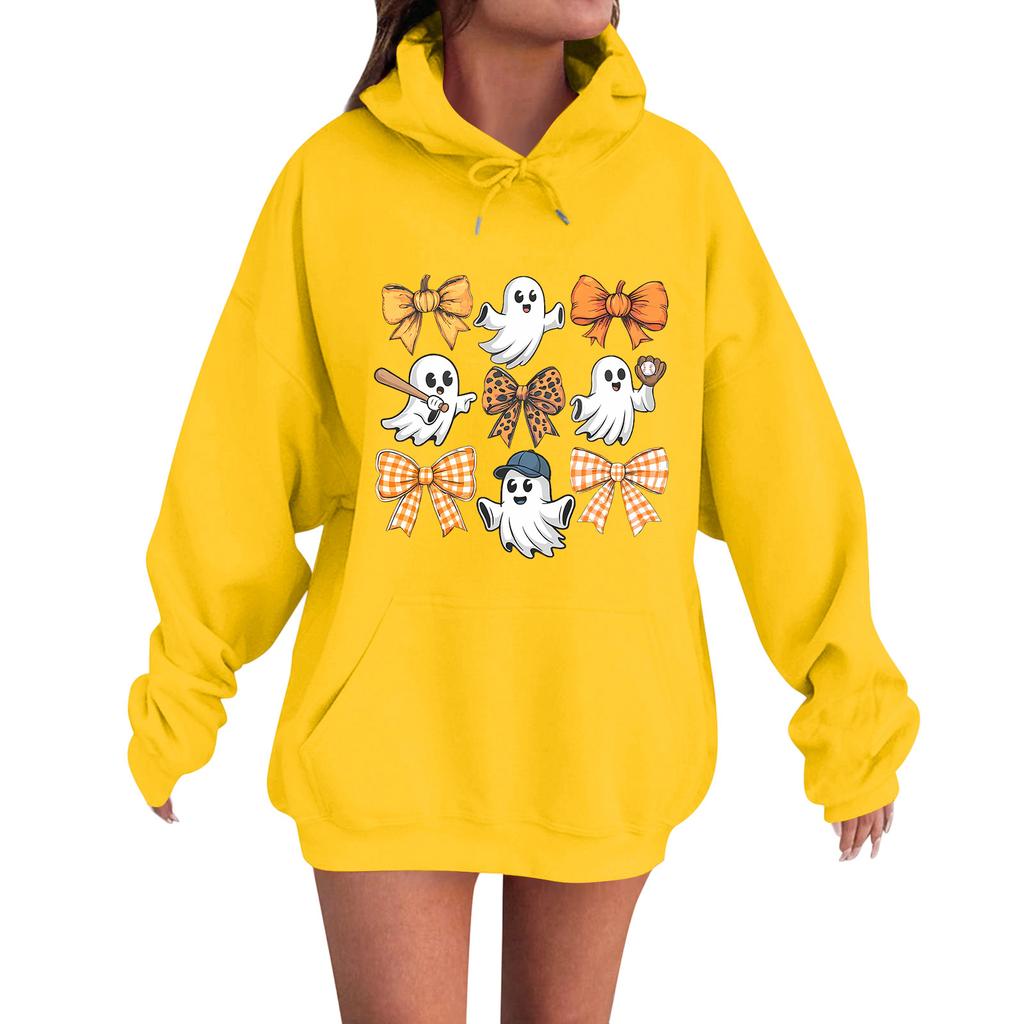 Women's Casual Fashion Comfortable Round Neck With Hood Long Sleeve Halloween Print Warm Sweatshirt