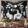 Gothic Horror Tapestry Monochrome Creepy Skull Human Body Sketch Wall Blanket for Grunge Dorm Decor