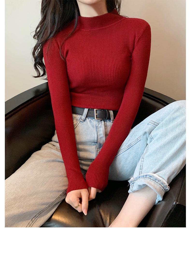 

Женский вязаный свитер 2022 года однотонный с полувысоким воротником и длинным рукавом One Size