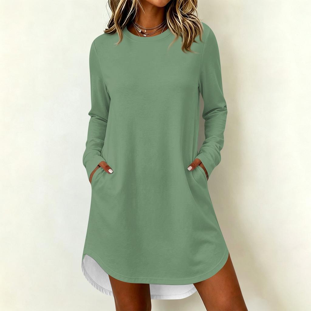 Women's Casual Long Sleeve Round Neck Dress for Everyday Wear