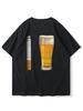 Unisex Black Crew Neck Tee Realistic Beer Cup Cigarette Graphic Soft Cotton Short Sleeve Summer Loose Daily Street Casual T Shirt