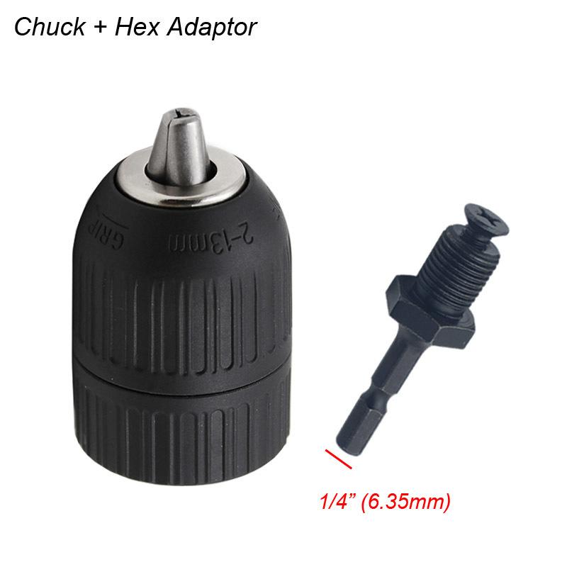 Keyless Drilling Chuck 2-13mm Converter 1/2"-20UNF Thread Quick Change Adapter SDS 1/4" Hex Impact Driver Wrench Drill Bit