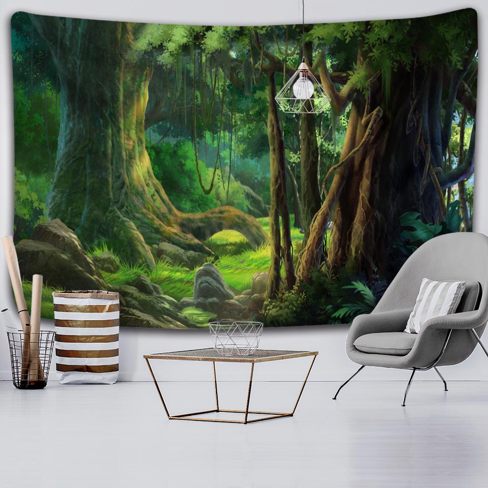Natural Forest Tapestry Landscape Print Big Wall Hanging Tapestry Cheap Hippie Wall Hanging Bohemian Mural Tapestry
