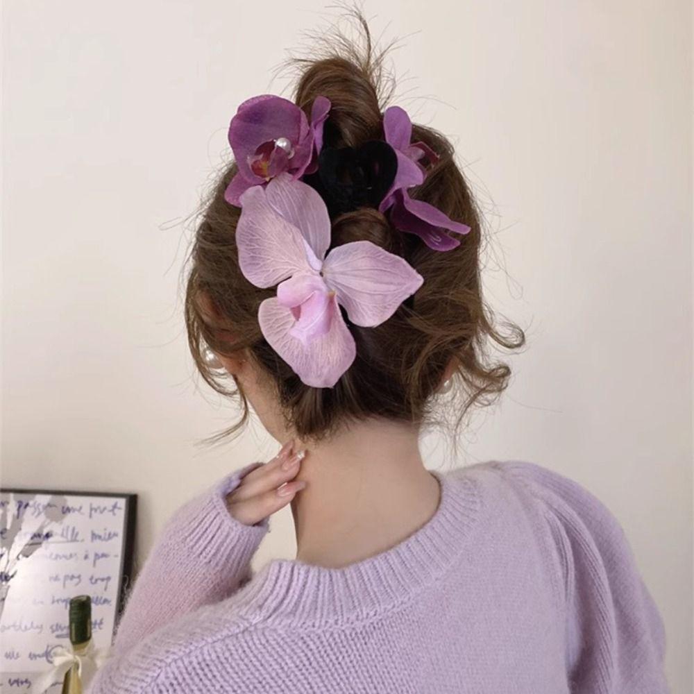 Ткань Цветок Коготь Бабочка Орхидея Большая Заколка Акула Симпатичная Заколка Для Волос Орхидея Девушка