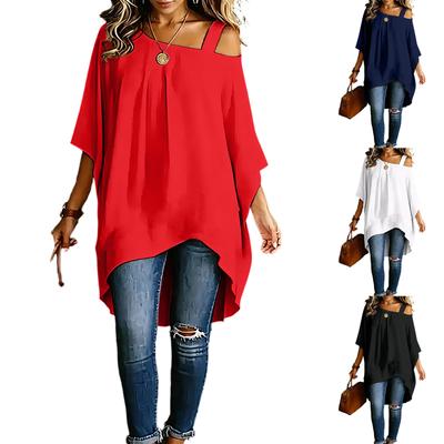 Women Casual One Shoulder Strap Top Loose Fit Layered Hem Blouse Lightweight Fabric Summer Wear