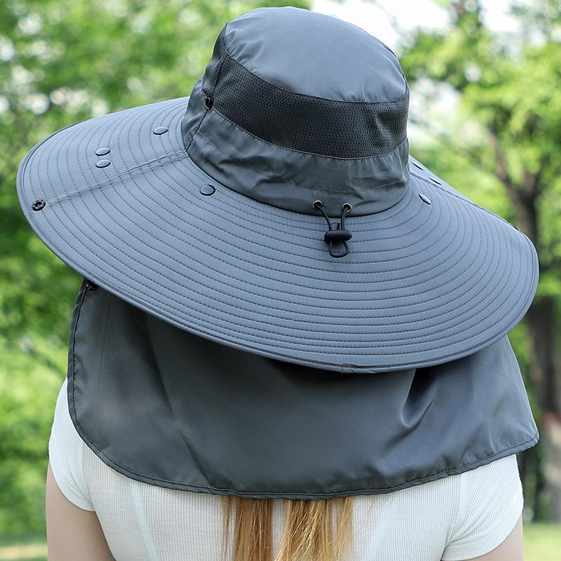 Summer Wide Brim Sun Hat, Fishing Hat, Outdoor Camping Hiking Beach Foldable Hat Mask for Men and Women