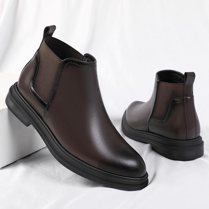 Autumn and winter Chelsea leather boots men's high-top leather shoes men's sleeve pointed Martin boots business casual short boots S08