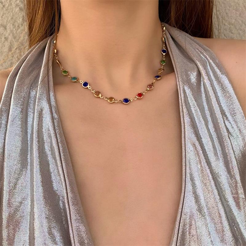 Bohemian Colorful Crystal Heart Choker Necklace For Women Charm Chain Necklace Party Birthday Jewelry Gift