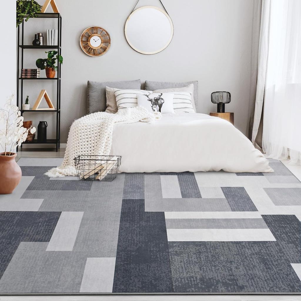 Advanced Geometric Patchwork Carpet Simple Grid Rug Office Living Room Bedroom Sofa Border Sliding Pad Home Decoration