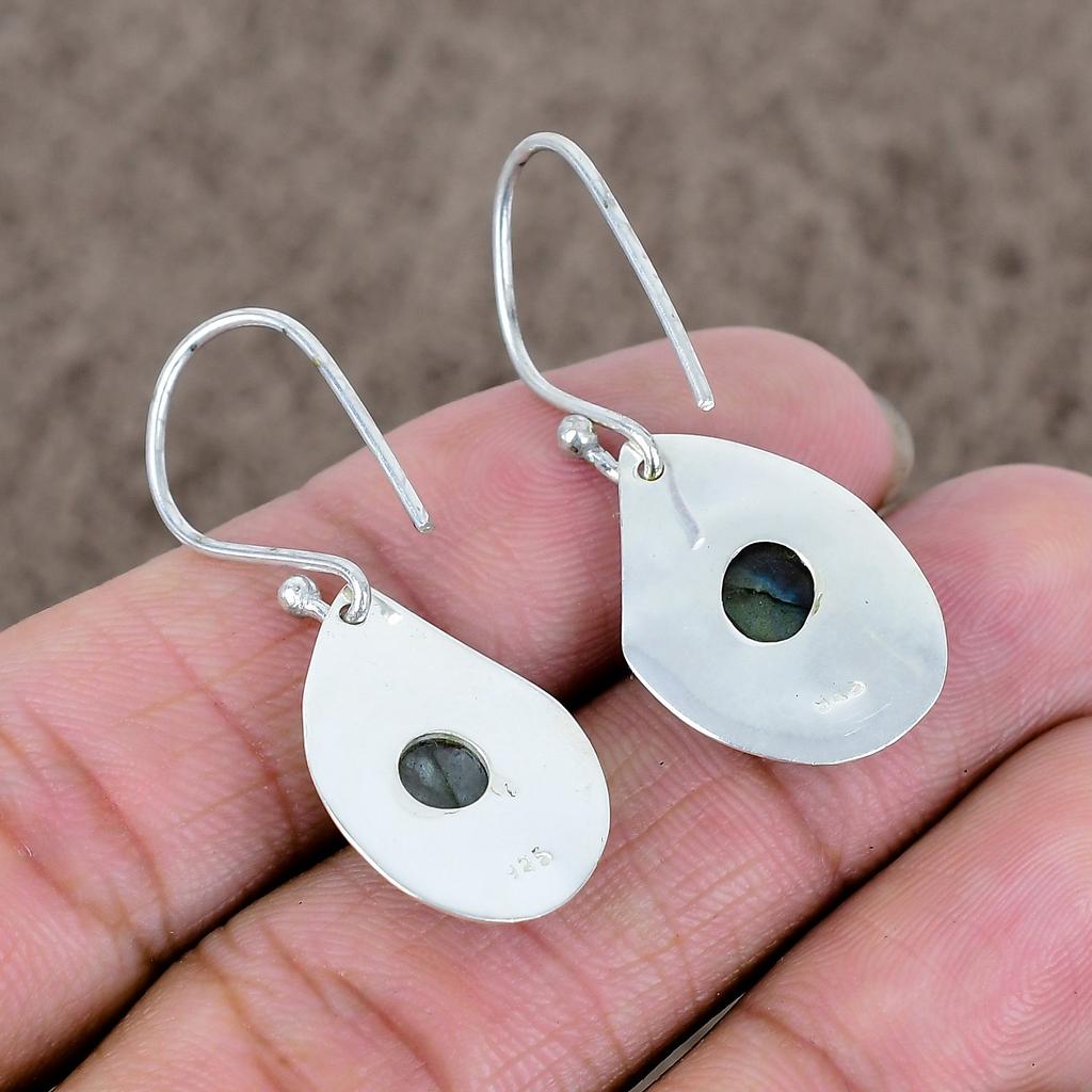 Labradorite Gemstone Handmade 925 Sterling Silver Jewelry Earring 1.58" KKG-646