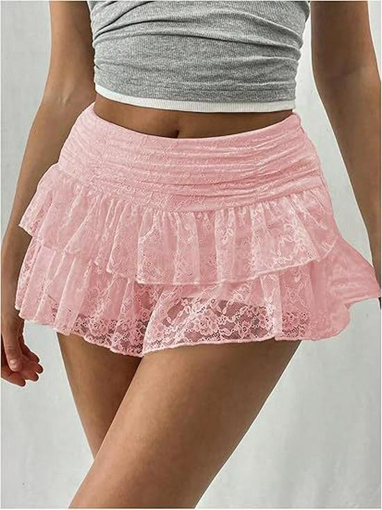 Модная мини-юбка слоистая с кружевной отделкой, трансграничная: Европейская и американская горячая девушка Мода Миди Medium