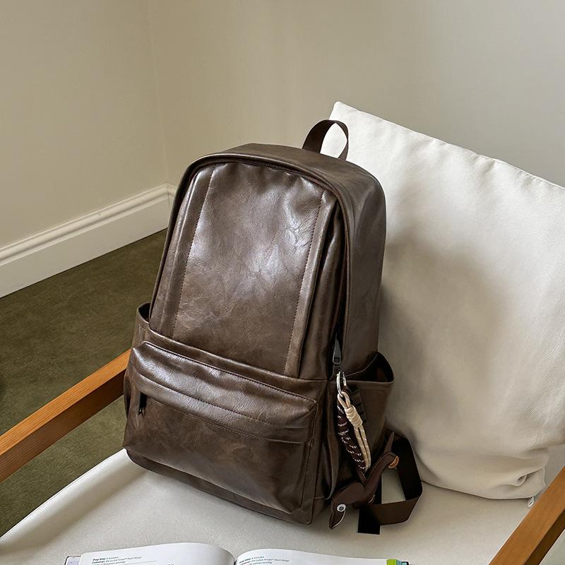 Schoolbag schoolbag men's and women's backpack soft leather computer bag leisure travel large capacity student schoolbag travel bag