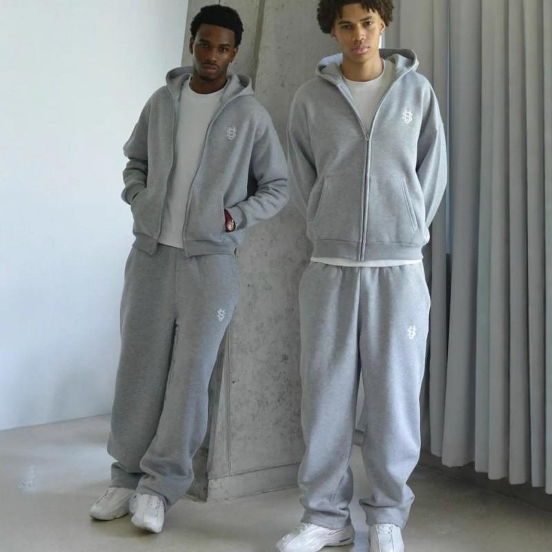 Tuta Jogger con Felpa con Cappuccio e Zip Oversize Unisex Streetwear Casual Abbigliamento Sportivo Uomo Donna