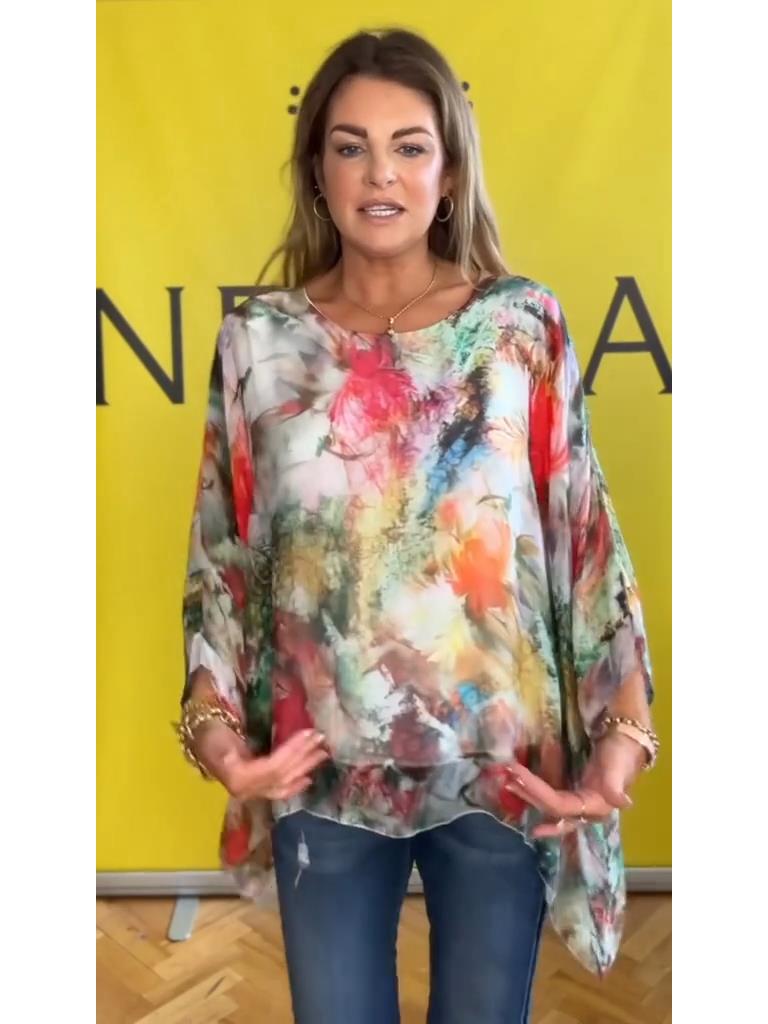 2025 Women's European & American 3D Print Batwing Sleeve Chiffon Top