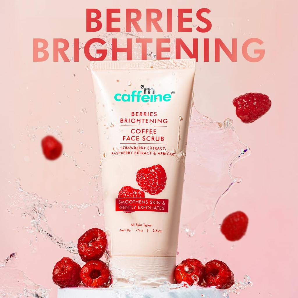 mCaffeine Berries Brightening Coffee Face Scrub Gentle Exfoliating Face Polish For Smooth Radiant Skin Non Drying Formula Unisex Pack Of 2