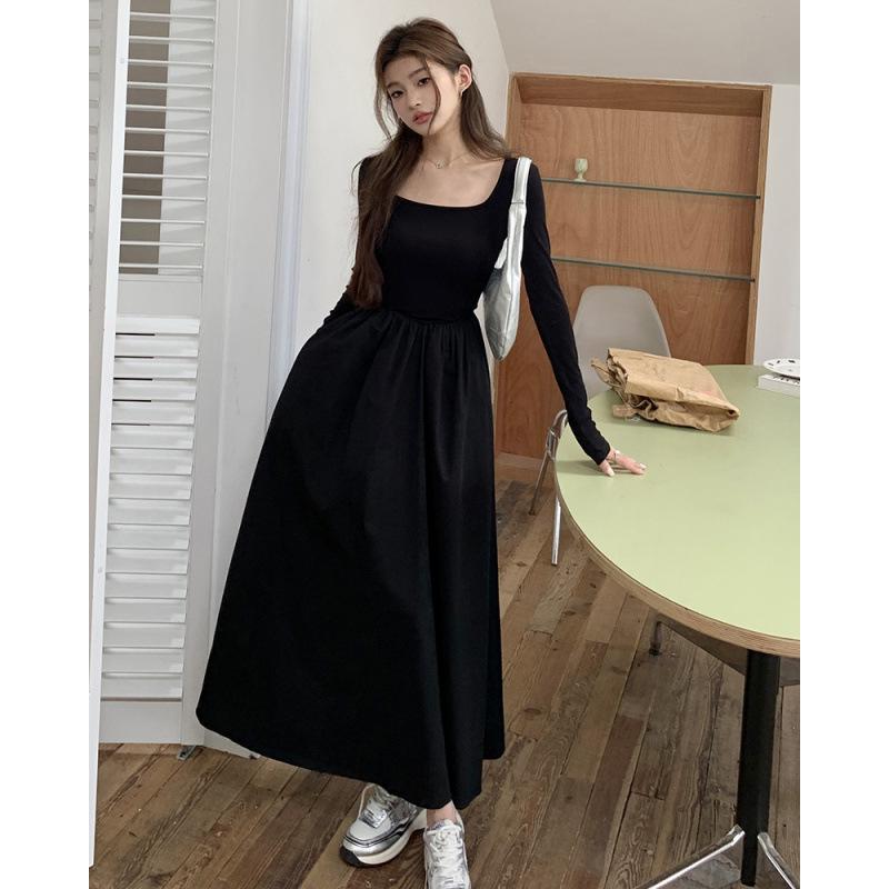 Spring 2026 Women's Square Neck Long Sleeve Slimming Knit Dress