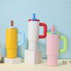 New Macaron Large-capacity Thermos Cup High-value Portable Straw Car Cup Outdoor Accompanying Handle Cup