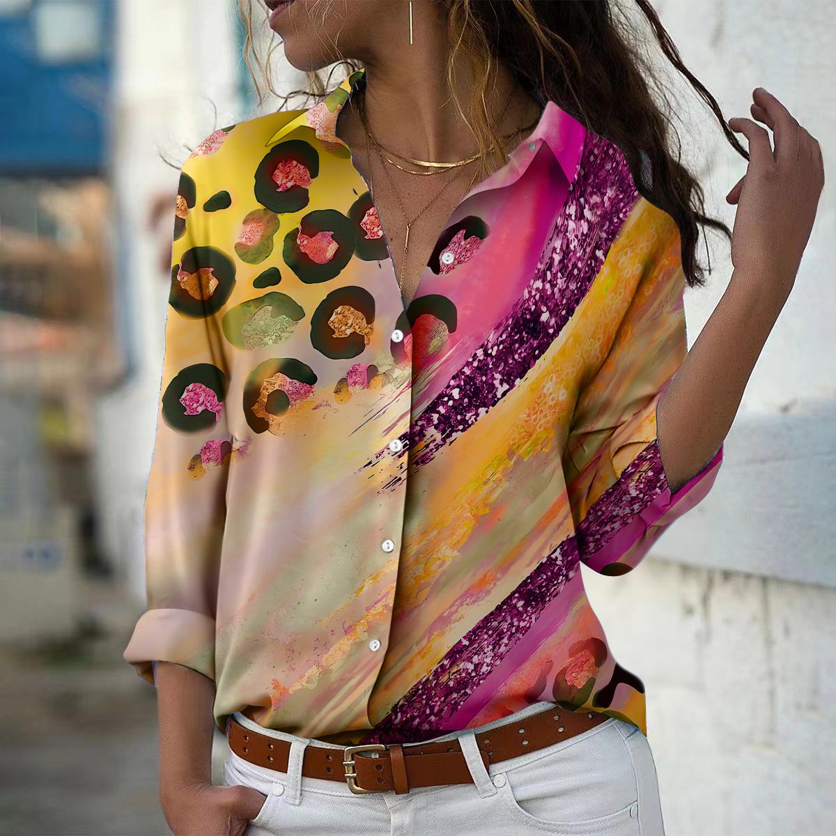 

Черная круглая блузка с каменным принтом для женщин, весна-осень, женская офисная женская рубашка на пуговицах с отложным воротником 7XL оранжевый