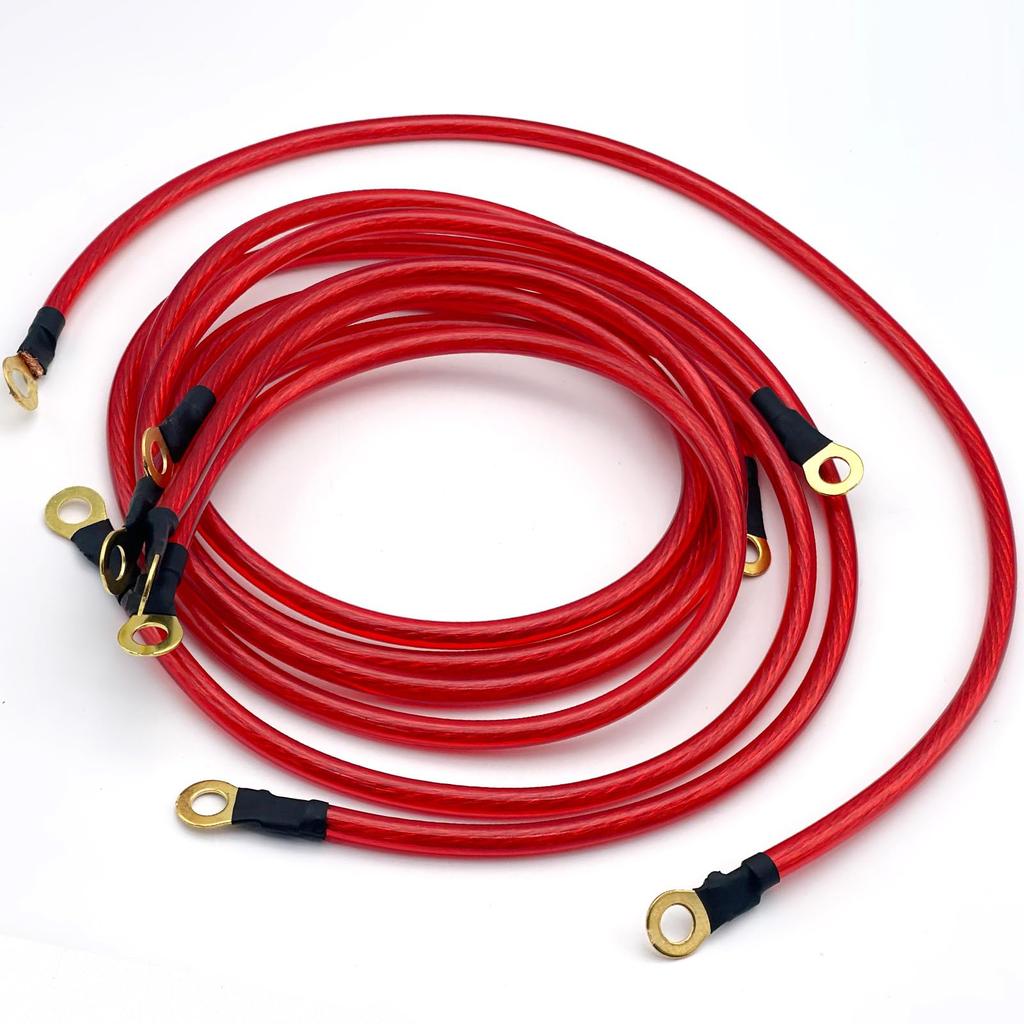 LEXOR Reinforced Earthing Cable, Universal 5-piece Set, Fuel Economy, Torque, Noise Reduction, Terminal, Includes Mounting Screws, Engine, Red