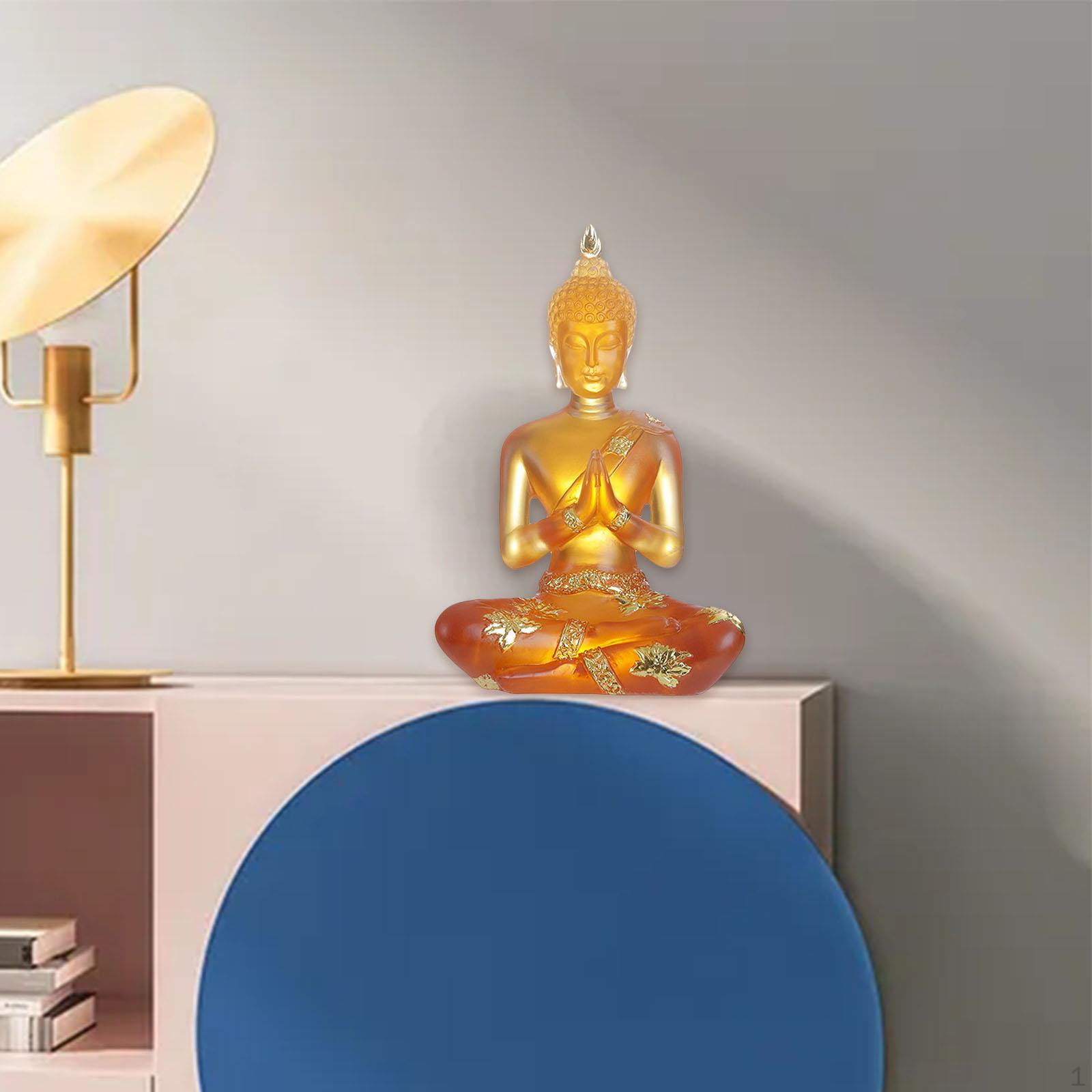 : Resin Meditating Buddha Sculpture for Home and Garden Decor жёлтый
