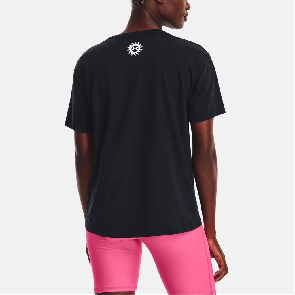 Under Armour Letter Print Round Neck Pullover Short Sleeve Drop Shoulder T-Shirt Women T-Shirt Black 1374168-001