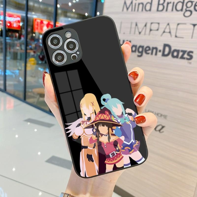 Husă de telefon drăguță Konosuba Anime Girl pentru IPhone 14 13 12 11 Pro Max X XR XS 8 7 Plus Husă de telefon din sticlă lichidă
