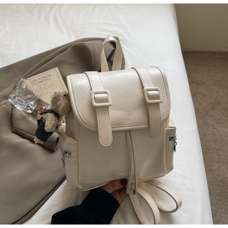 Large Capacity Casual Backpack Women's New College Style Student Schoolbag Simple Leather Travel Backpack