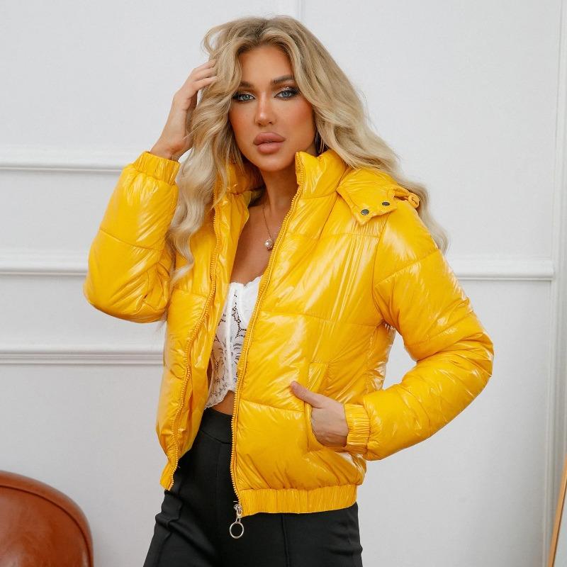 Chaqueta de invierno para mujer, estilo bombardero, color amarillo, con relleno y cremallera, estilo motociclista, nueva