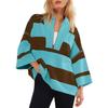 Women's Oversized Striped Shirt Half Zip Sweatshirt Patchwork V Neck Top Casual Loose Pullover