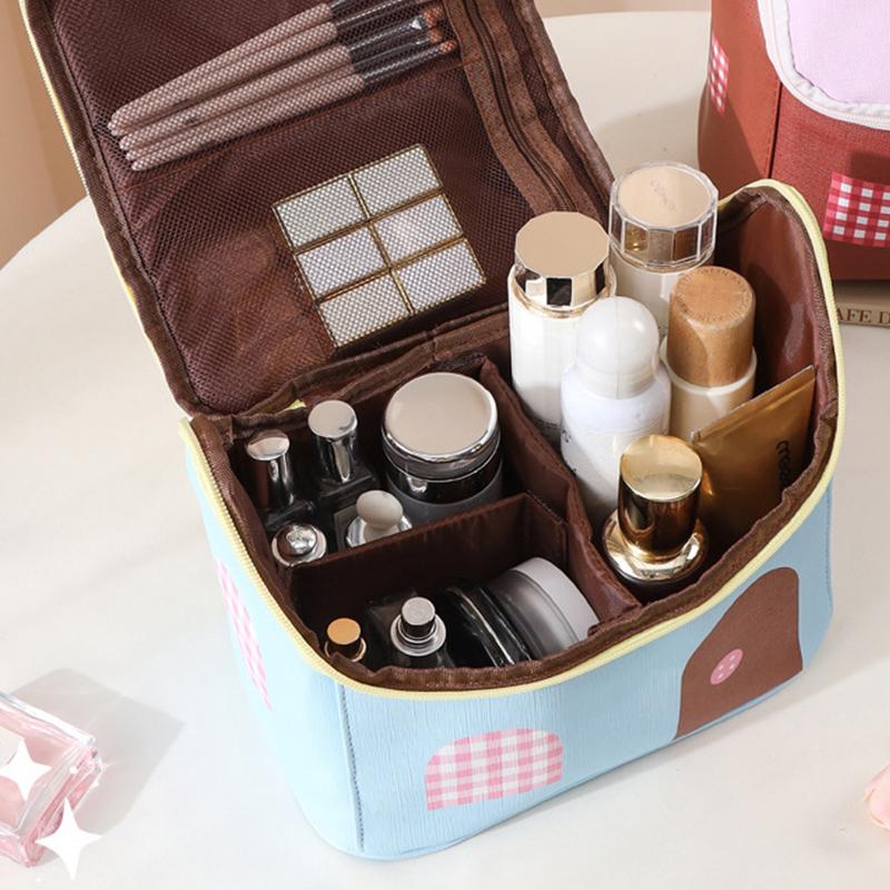 Cute House Shaped Cosmetic Bag Stain Resistant Foldable Space-Saving Makeup Organizer for Travel Home Storage