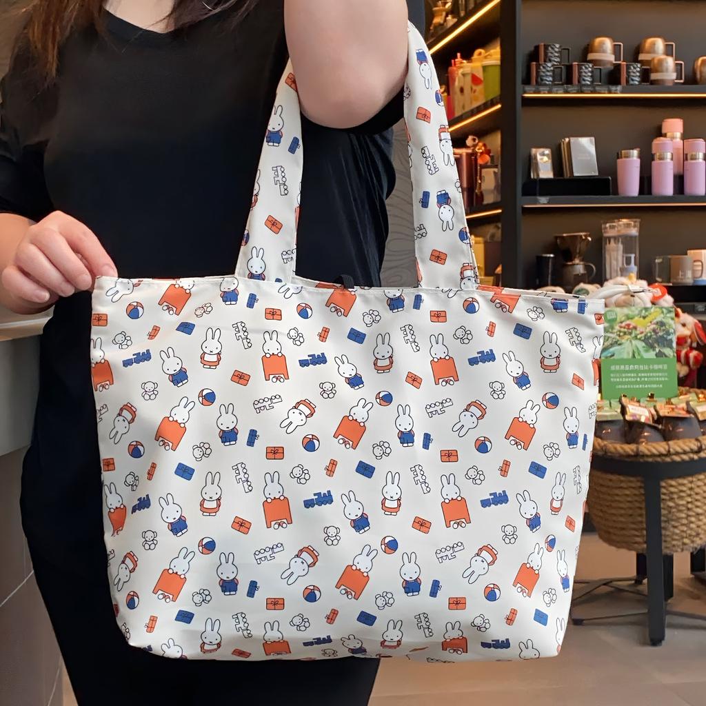 Cute Cartoon Printed Miffy Foldable Eco Bag Portable Handbag Shoulder Tote Accessory Student Gift for Shopping Travel