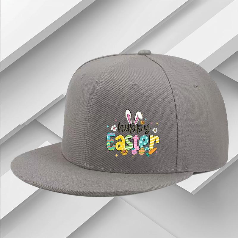 Happy Easter Graphic Flat Brim Snapback Cap Polyester Casual Outdoor Adjustable Unisex