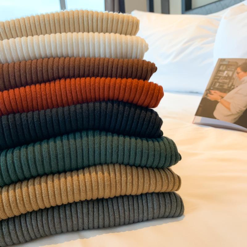 Women s slim fit high neck long sleeved sweater - casual sweater with striped cufflinks perfect for spring and autumn seasons women s sweater One Size темно-зеленого 915₽