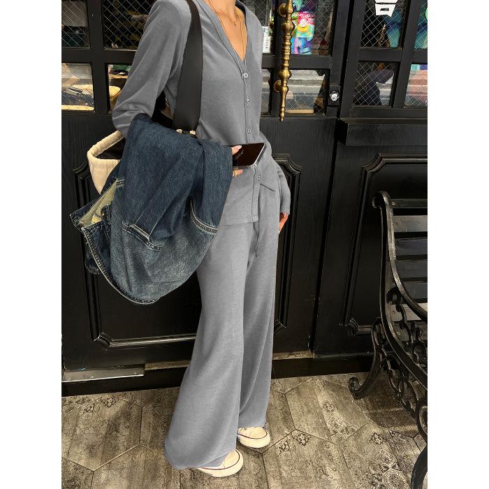 

Foreign style fashion sports suit cardigan vest wide-leg pants two-piece set women s new spring and autumn casual gray M светло-серый